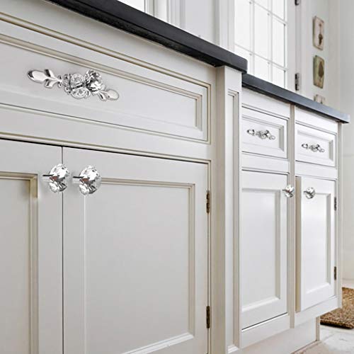 ESreake 5 Pack Silver Diamond Clear Crystal Glass Decorative Knobs with Plate,Drawer Dresser Pulls Handles with 3 Kinds of Screws for Kitchen Bathroom Office Decoration (5 Pack, Small, Silver) - Image 6