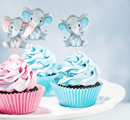Elephant Boy Or Girl Cupcake Topper Baby Shower Perfect For Kids 1St Birthday Gender Reveal Party Decorating Supplies Cake Table Photo Booth Studio Props #TOP4