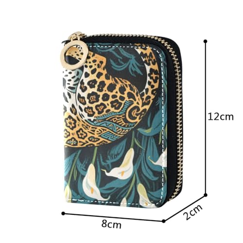 Tribal Style Leopard White Calla Lily leather card holder wallet for women With 9 cards slot RFID Blocking card holder women with zipper4