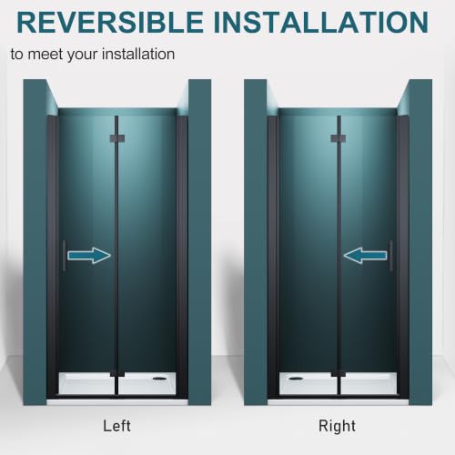 ELEGANT Frameless Bifold Shower Door 35.5-37" W x 72" H, Black, Pivot Swing by ELEGANT - Used condition - Image 9
