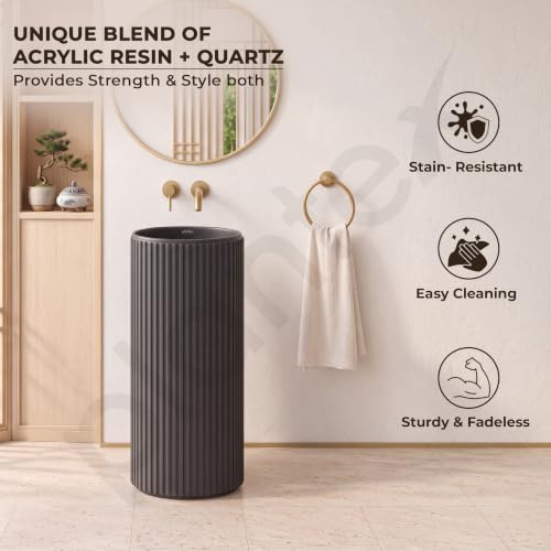 Image of Plantex Pedestal Basin For Bathroom /Acrylic Resin & Quartz One Piece Pedestal Free Standing Round Wash Basin For Living Room and Hotel (10050, Matt Grey)
