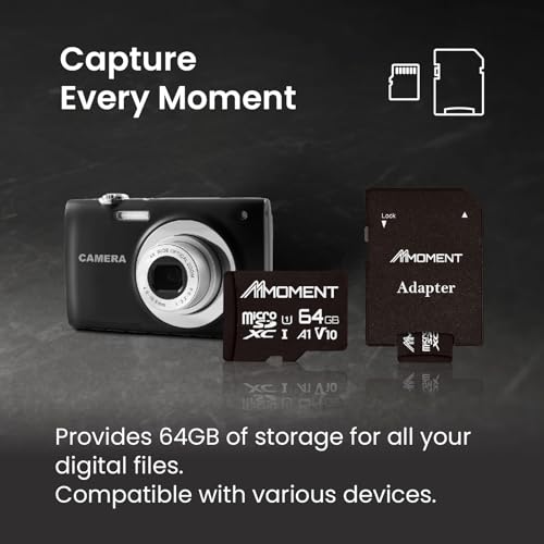 Image of MMOMENT 64GB Micro SDHC Card, A1, UHS-I, U1, V10, Class 10 Compatible, Read Up to 95 MB /s,Write up to 20MB /s, SD Adapter Included