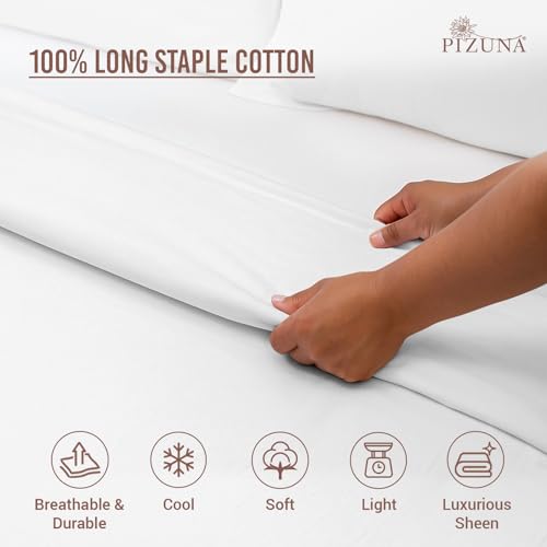 Image of Pizuna 100% Cotton Duvet Cover Double Bed, 400 Thread Count Long Staple Cotton Sateen Weave Quilt Cover 90X100 Inch, Comforter Cover King Size Double Bed with 4 Corner Ties, White