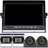 RV Backup Camera System with 7'' Quad Split 1080P Monitor for Truck Trailer Semi Camper Bus & 4 AHD Rear Side View Camera with DVR Record Function IP69 Waterproof Night Vision Avoid Blind Spot DOUXURY