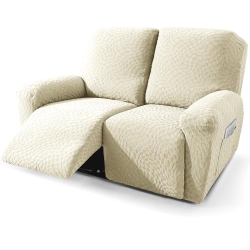 Image of 2026 Loveseat Recliner Cover 4-Piece (48 inch-66 inch) Super Soft Recliner Loveseat Covers with Big Pocket & Anti Slip Ties Stay in Place, Lazy Boy Reclining Love Seat Slipcover Durable Washable, Beige