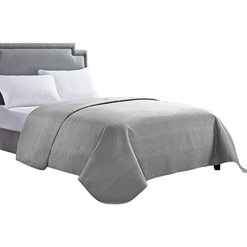 HollyHOME Luxury Checkered Super Soft Solid Single Pinsonic Bed Quilt Bedspread Bed Cover, Grey, Full/Queen