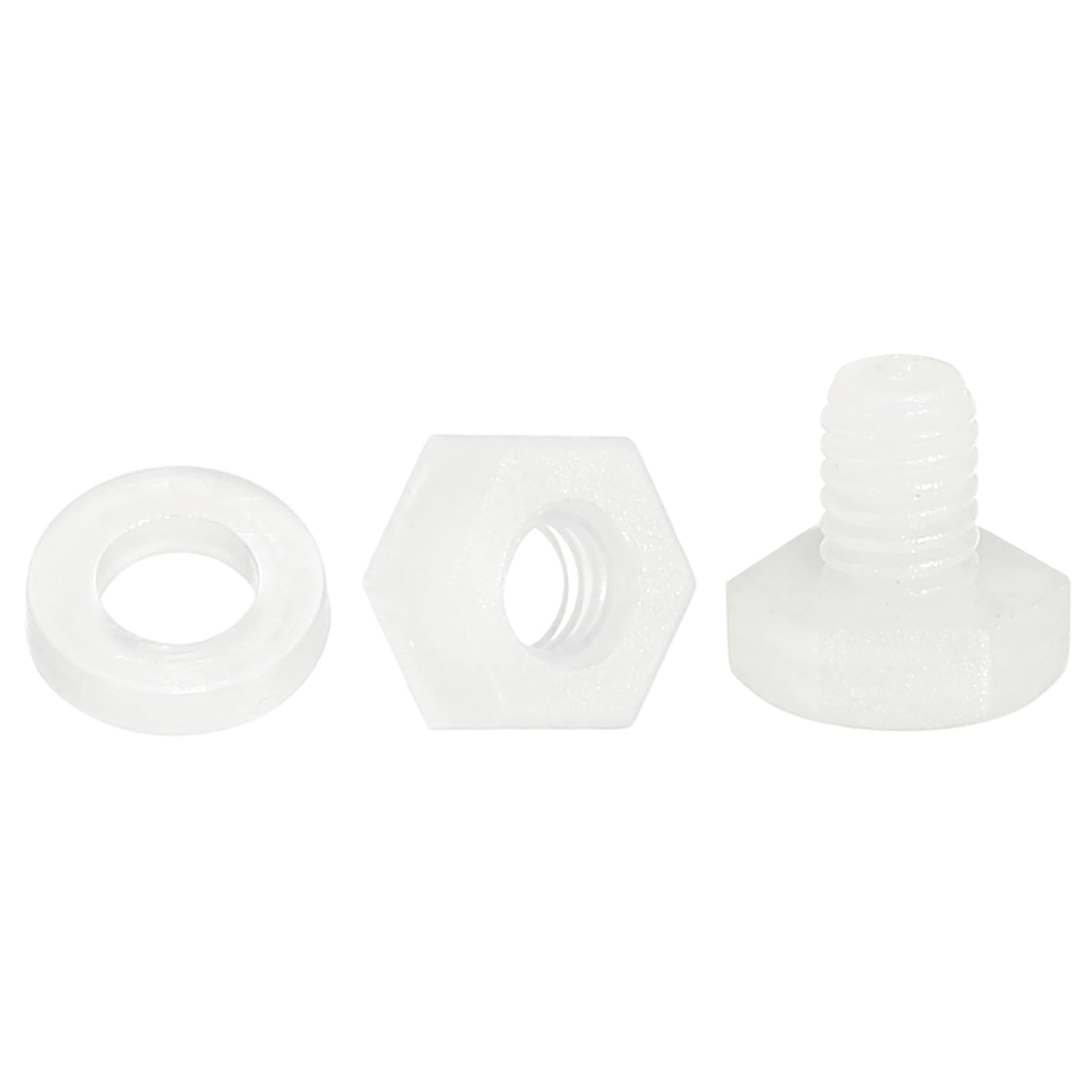 sourcing map 150 Pcs/50 Sets Nylon Hex Bolts, M3 x 4mm Plastic Full Threaded Hex Head Screws Bolts and Nuts with Flat Washers for Machinery Electronics Industrial Accessories, White