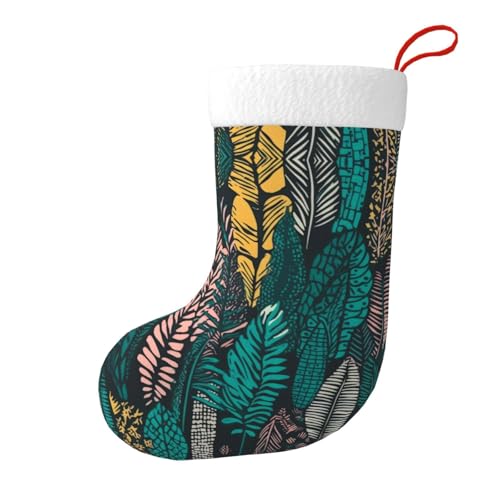 Calcetines decorativos de Navidad con diseño tribal tropical de selva tropical (diseño de doble cara), bolsa de regalo adecuada para decoración familiar de vacaciones, color negro, talla única más