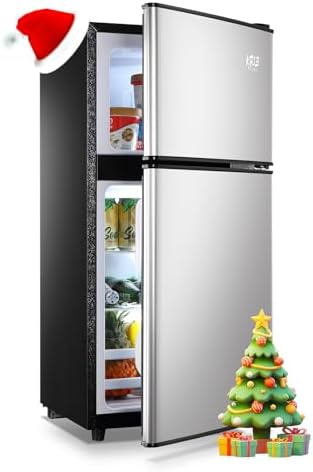 KRIB BLING Refrigerator with Freezer, 2 Doors Fridge with Adjustable Thermostat Control 3.5 Cu.ft, Silver