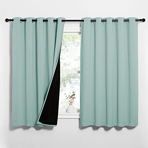 Image of NICETOWN Aqua Blue 100% Blackout Lined Curtains, 2 Thick Layers Completely Blackout Window Treatment Thermal Insulated Drapes for Kitchen /Bedroom (1 Pair, 62 inch Width x 63 inch Length Each Panel)