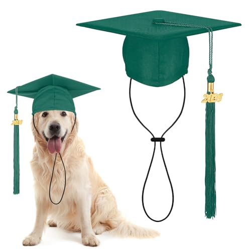 Huhumy Pet Graduation Cap Small Dog Graduation Hats with 2026 Tassel Pet Costume for Dogs Cats Photo Prop Holiday Costume Accessory(Dark Green)