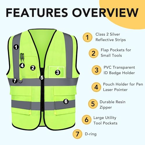 Image of XPCARE Reflective Safety Vests For Women Men, High Visibility Security Vest Pockets and Zipper Front Construction Work Vest
