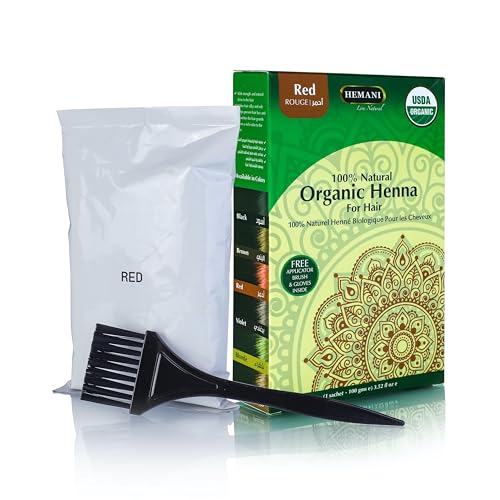 HEMANI Organic Hair Henna 3.5 OZ (100g) 100% Natural - Applicator Brush + Gloves Included (Red)