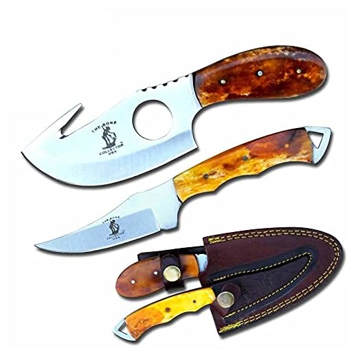 Bone Collector Hunting Knife Two Piece Set, 7" Straight Edge and 7" Gut Hook Blades Yellow Bone Full Tang Skinner
