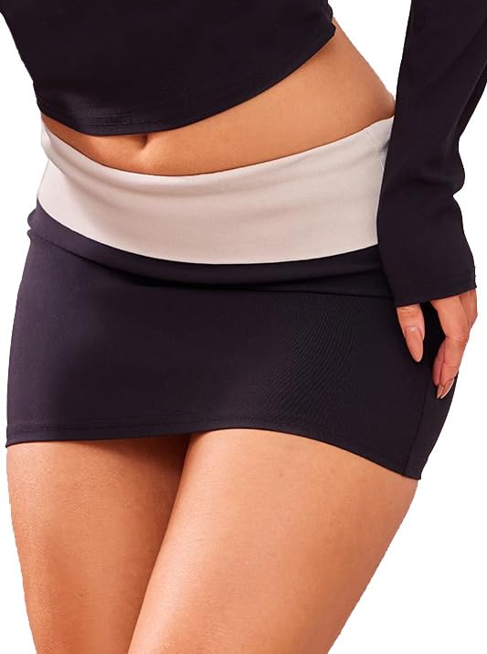 Women's Low Rise Black Contrast Tight Micro Mini Skirt