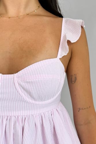Image of NUFIWI Y2K Ruffle Hem Babydoll Mini Dresses Square Neck Spaghetti Strap Short Dresses Boho Flowy Patchwork Sundress Vocation
