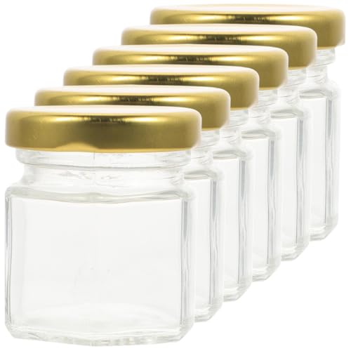 Ciieeo 6 Frascos Hexagonales de Vidrio Transparente de 60 Ml con Tapa Hermética para Miel, Mermelada y Exfoliante de Azúcar, Recipientes Reutilizables para Almacenamiento en Cocina