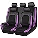 CAR PASS Leather Seat Covers, Breathable Universal Car Seat Cover Full Set for Cute Women Girly,Super 5mm Composite Sponge Inside,Airbag Compatible fits Most Auto,SUVs,Trucks,Vans(Black&Purple)