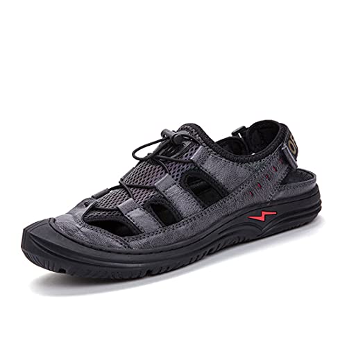 XJST Herren Wandern Sandalen Wasserdichtes Leder, Sommer Outdoor River Fishing Walking, Für Athletische Outdoor Beach Sport Sommer Geschlossene Zehe,43 Cover