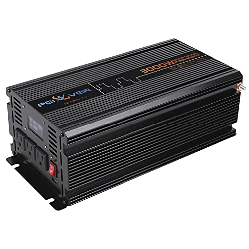 Power Inverter 3000W, Power Inverter Modified Sine Wave Car Inverter, 12V to 120 Volts Power Converter with Remote Control & LCD Display, 2 AC outlets, Two USB Ports 2.4A for Power Supply