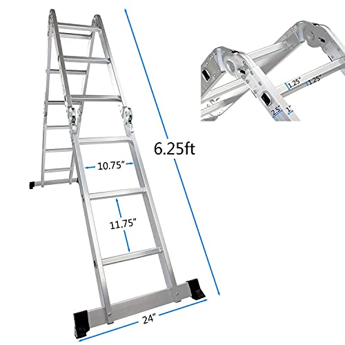 Luisladders Folding Ladder Multi-Purpose Aluminium Extension 7 In 1 Step Heavy Duty Combination En 131 Standard (12.5 Feet) #TOP4