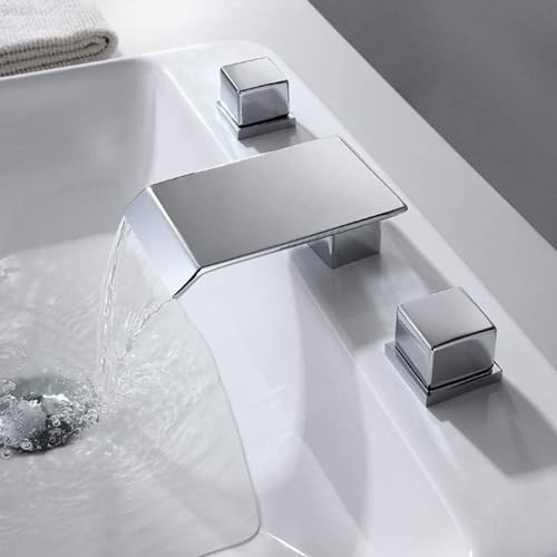 Robinet de bassin haut de gamme cascade chrome double commande pour lavabo 3 trous - 4