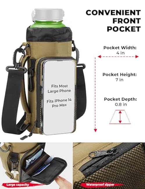 KEMIMOTO Water Bottle Holder Bag, Water Bottle Carrier with Adjustable Shoulder Strap, Water Bottle Pouch Holder for Hiking, Camping, Fishing, Compatible with YETI Stanley SLM 32 oz, 40 oz, 64 oz