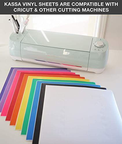 Kassa Vinyl Bundle, Permanent Adhesive Vinyl Sheets 60 Pack, 10 Colors & Clear Transfer Tape Roll, 12 Feet #TOP7