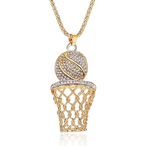 YOOESTORES82 Basketball Chain Necklace Basketball Necklace,14k Gold Basketball Pendant Necklace Hiphop Rhinestone Basketball Hoop Sports Necklace (Gold+Silver) Cover