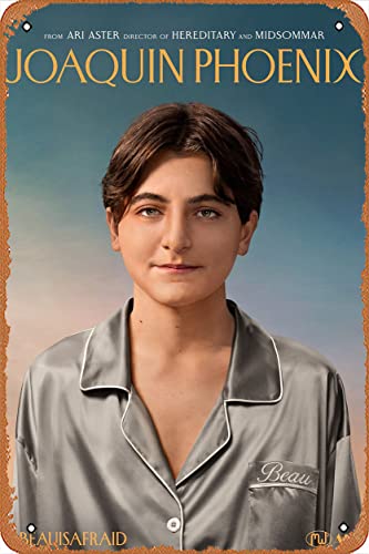 Tin Sign Film Movie Cinema Theater Poster - Beau Is Afraid (Joaquin Phoenix, Parker Posey) Movie Poster - Vintage Funny Metal Tin Sign for Music Home Bar Pub Garage Decor Gifts 8 x 12 Inches.