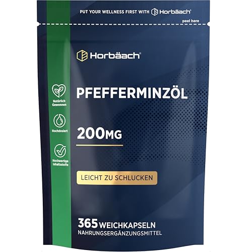 Pfefferminzöl Kapseln 200mg aus Pfefferminz Öl | 365 Peppermint Oil Weichkapseln | Horbaach