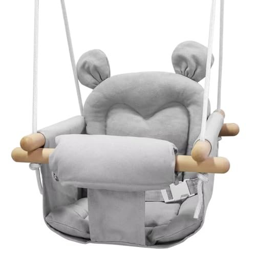 Image of GFU Baby Swing, Canvas Baby Swings for Infants, Secure Baby Swing Outdoor, Toddler Swing for Indoors, Wooden Hanging Baby Swing Seat, Hammock for Tree and Backyard