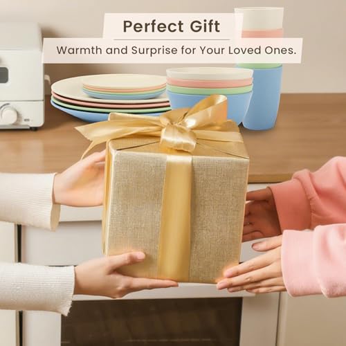 Image of Homienly Premium Dinnerwave Sets, Lightweight & Unbreakable Wheat Straw Dish Set - Plates and Bowls Set with Cups, 16 PCS Microwave and Dishwasher Safe Dinnerware Set - Multi Light