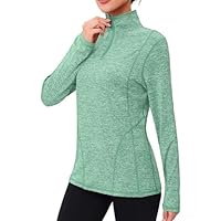 Terecey Camiseta Deportiva Mujer Manga Larga con Cremallera Top Deportivo Cuello Alto Ropa Deporte Secado Rapido Camiseta Running Mujer para Fitness Senderismo Gimnasio