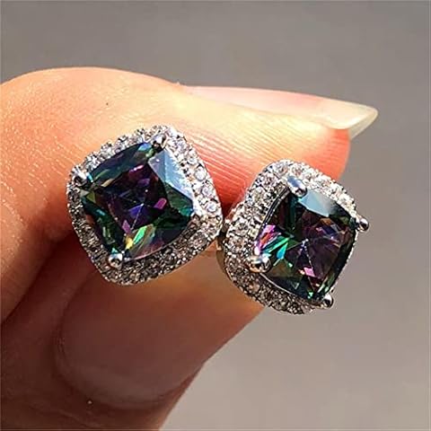 Earrings Women Studs 4Pairs Female Stone Earrings Fashion Silver Color Wedding Jewelry Vintage Double Stud Earrings For Women-Silver Rainbow Cover