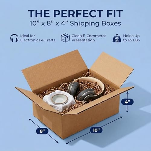 Image of BOX USA Small Shipping Boxes 10 inchL x 8 inchW x 4 inchH (100-Pack) - Small Corrugated Cardboard Packaging Boxes for Shipping, Packing, Moving, and Storage at Home, Office, or Business