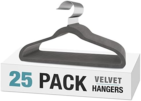 BROOKSTONE, [25 Pack] Velvet Hangers, [Non-Slip] 360° Swivel Hook, Lightweight & Slim, Strong & Durable, Space Saving Design, Heavy Duty, Won’t Stain Fabric
