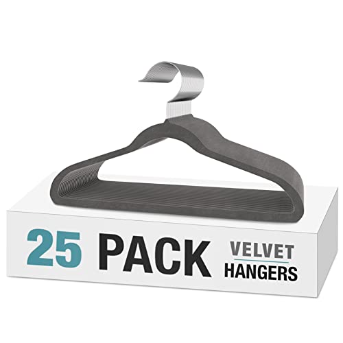 Brookstone, [25 Pack] Velvet Hangers, [Non-Slip] 360° Swivel Hook, Lightweight & Slim, Strong & Durable, Space Saving Design, Heavy Duty, Won’t Stain Fabric #TOP12