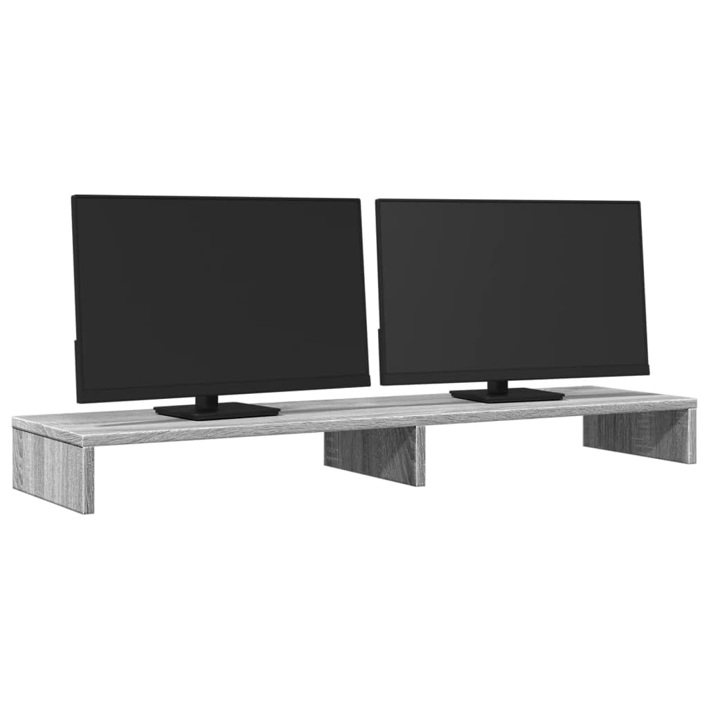 Supporto doppio per monitor grigio Sonoma in legno 100 x 27 x 10 cm per 2 monitor, supporto da scrivania per postazione di lavoro, con spazio e organizer