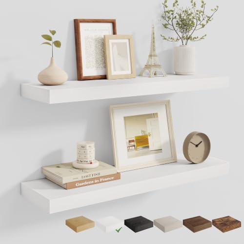 Dreamland 30 Inches Wall Mounted Wood Floating Shelves, White, 2 Pack