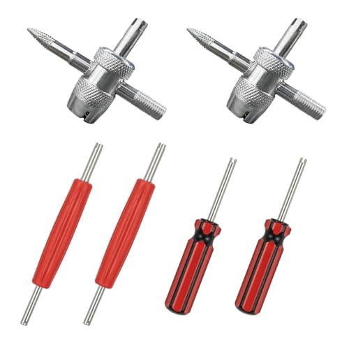 Image of 6PCS Multifunctional Tire Valve Core Removal Tool Installation Kit | 4-Way Tire Valve Tool Kit, Single & Dual Head Tire Stem Core Remover Installer Tools, Fit for Car Bicycle Bike Tire Repair
