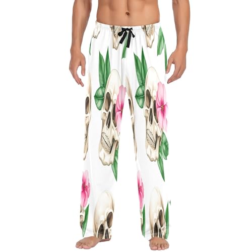 Qilmy Skull Flower Men's Cotton Pajama Pants, Lightweight Lounge Sleepwear with Drawstring and Pocket2