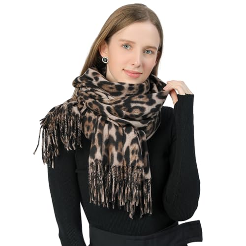 Women Fashion Leopard Pashmina Winter Cashmere Scarf Soft Long Double-sided Style Tassels Oversize Warm Shawl Scarves Wraps3