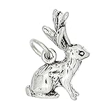 LGU Sterling Silver Oxidized 3D Jackalope Rabbit Charm