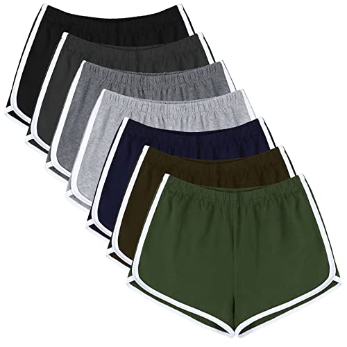 Image of URATOT 7 Pack Womens Cotton Shorts, Dolphin Booty Athletic Gym Sports Shorts for Yoga Lounge Running