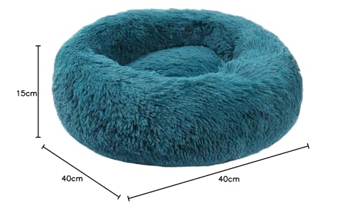 BVAGSS Hundebett Rund Katzenbett Flauschig Donut Kuscheliges Hundekissen Waschbar Ultra Weicher Plüsch Haustierbett für Kleine, Mittelgroße und Große Hunde, Katzen XH034 (Diameter:40 cm, Cyan)