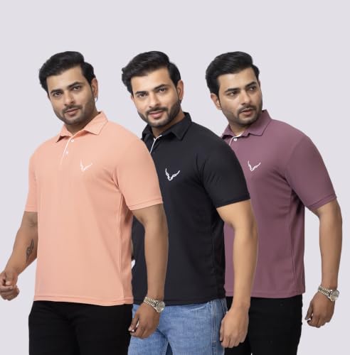 Image of HANABY Men's Summer Polo Solid Half Sleeves Polycotton T-Shirt | Collar Breathable and Comfortable T-Shirt (Pack of 3)