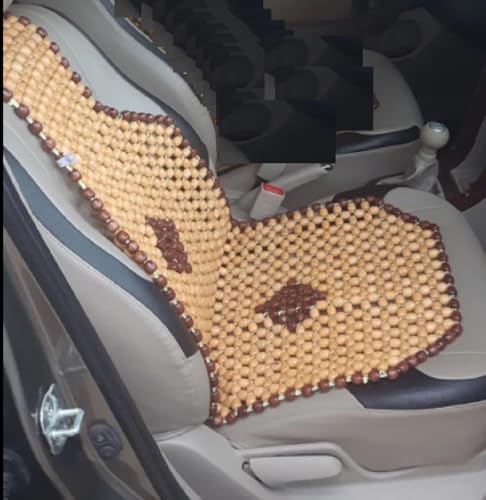 Image of Q1 Beads LBeige Wooden Beads Acupressure Mat Cool Comfort Car Beads seat Cover Cushion for All The Cars Hatchback /Office Chair /Home Chair(Universal fit, 1 Pc.)