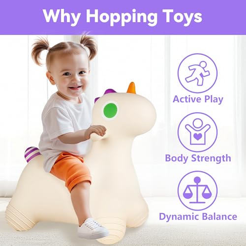 Bouncy Pals Unicorn Hopping Horse, Toddler Girls Inflatable Bouncing Animal Hopper Toy, Baby Indoor Ride on Bouncer, Kids Outdoor Activity Jump Toy, First Birthday Gifts for 18 24 Month 2 3 4 Year Old - Image 4