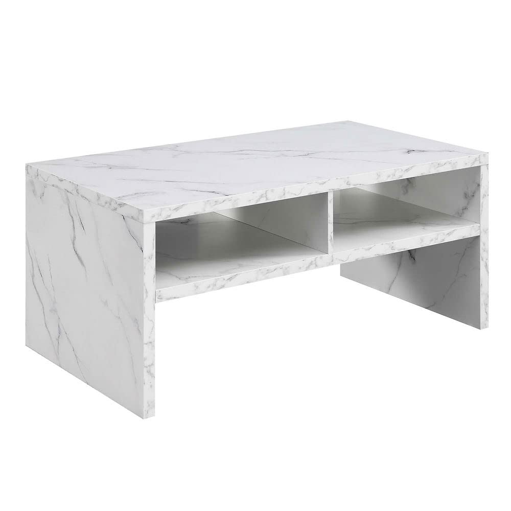 Convenience ConceptsNorthfield Admiral Deluxe Coffee Table with Shelves, White Faux Marble
